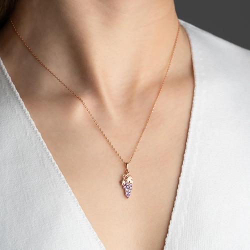 925 Ayar Gümüş Mor Taşlı Üzüm Kolye