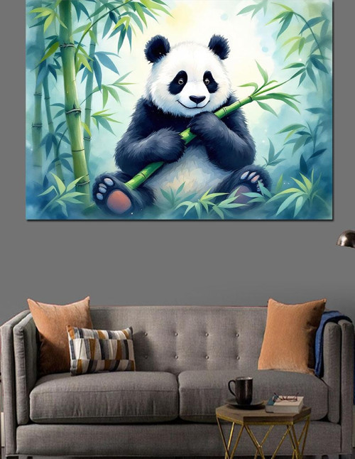 Bambu Ormanında Sevimli Panda Dekoratif Kanvas - Mdf Ahşap Tablo