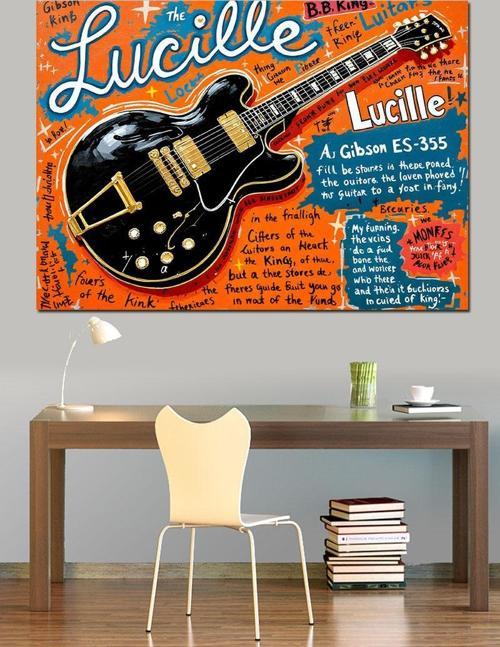 Retro Gitar İllüstrasyonu Dekoratif Kanvas - Mdf Ahşap Tablo