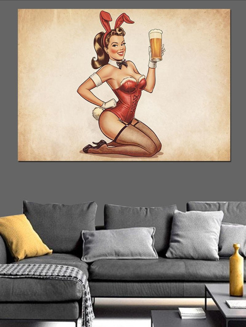 Pin-Up Kız Dekoratif Kanvas - Mdf Ahşap Tablo