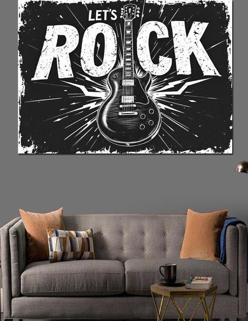 Let’S Rock Gitar Posteri Dekoratif Kanvas - Mdf Ahşap Tablo
