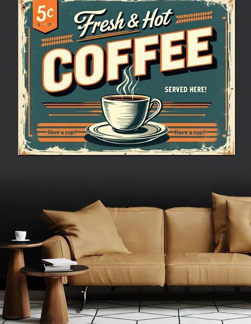 Retro Tarzda Kahve Posteri Dekoratif Kanvas - Mdf Ahşap Tablo