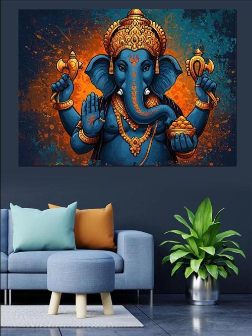 Ganeşa Renkli Tanrı Heykeli Dekoratif Kanvas - Mdf Ahşap Tablo