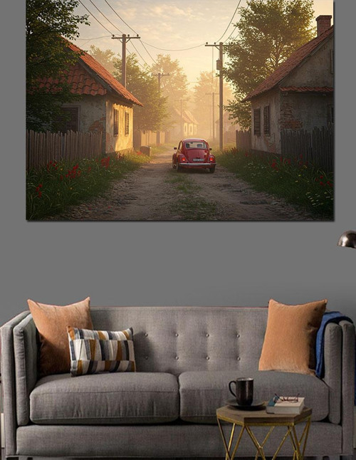 Sessiz Köy Sokağı Manzarası Dekoratif Kanvas - Mdf Ahşap Tablo