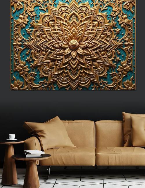 Kabartmalı Altın Mandala Deseni Dekoratif Kanvas - Mdf Ahşap Tablo