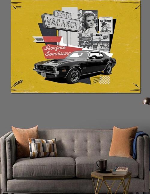 Siyah Araba Reklamı Dekoratif Kanvas - Mdf Ahşap Tablo
