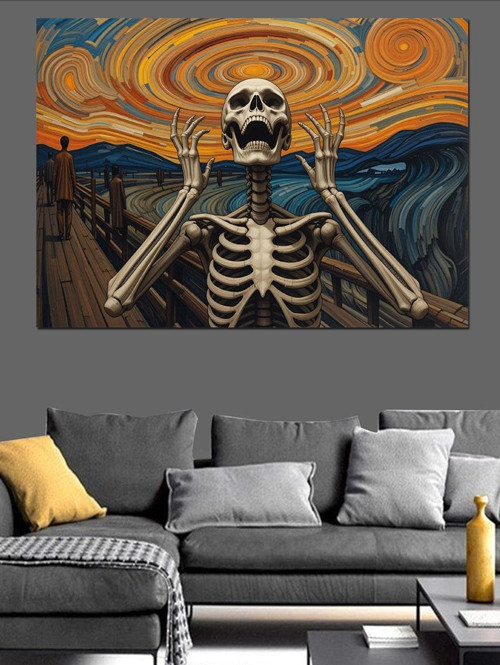 Van Gogh Stilli İskelet Portresi Dekoratif Kanvas - Mdf Ahşap Tablo