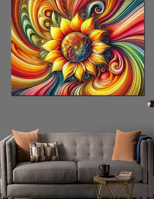 Renkli Spiral Çiçek Deseni Dekoratif Kanvas - Mdf Ahşap Tablo