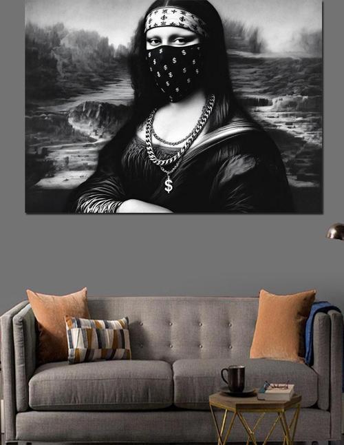 Maskeli Mona Lisa Figürü Dekoratif Kanvas - Mdf Ahşap Tablo