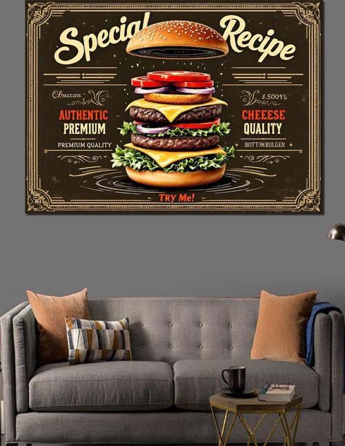 Retro Burger Menü Posteri Dekoratif Kanvas - Mdf Ahşap Tablo