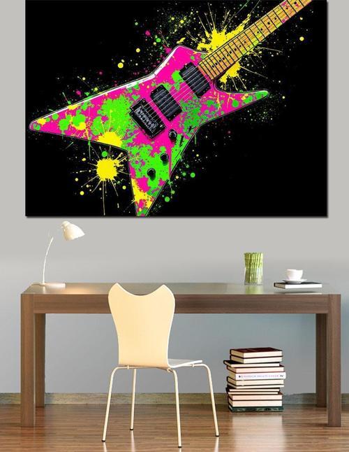 Parlak Rock Gitarı Dekoratif Kanvas - Mdf Ahşap Tablo