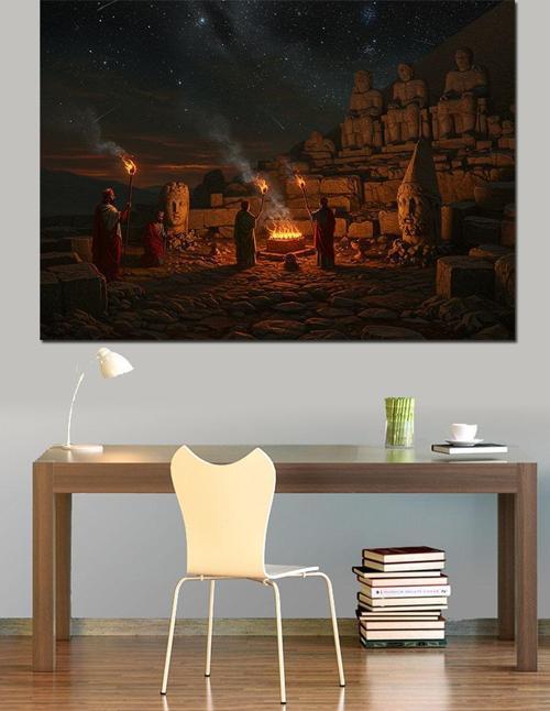 Nemrut Dağı Ve Gece Dekoratif Kanvas - Mdf Ahşap Tablo