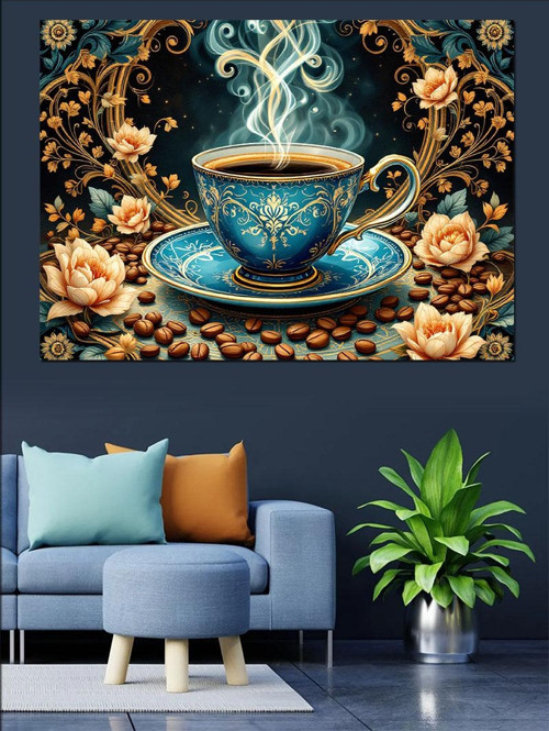 Dumanlı Çay Fincanı Deseni Dekoratif Kanvas - Mdf Ahşap Tablo