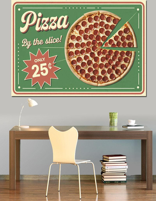Dilim Pizza Retro Reklamı Dekoratif Kanvas - Mdf Ahşap Tablo