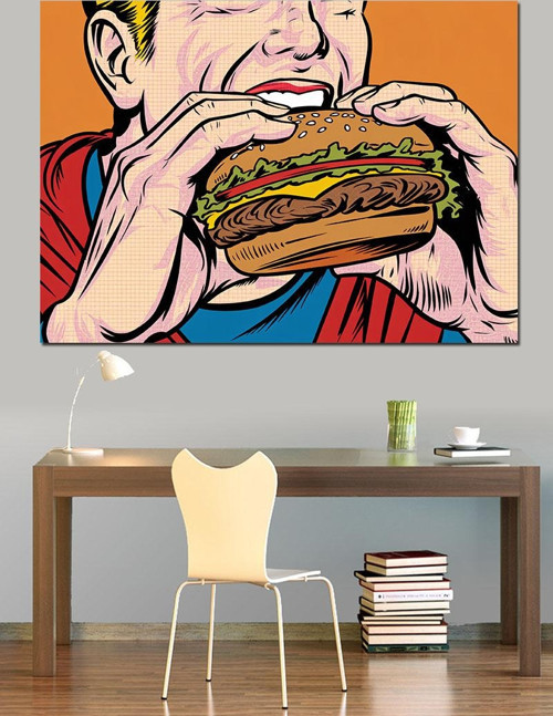 Çizgi Roman Tarzı Hamburger Dekoratif Kanvas - Mdf Ahşap Tablo