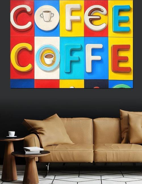 Renkli Kutu Harfli Coffee Dekoratif Kanvas - Mdf Ahşap Tablo