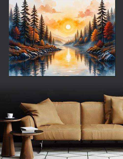 Gün Doğumu Orman Yansıması Dekoratif Kanvas - Mdf Ahşap Tablo