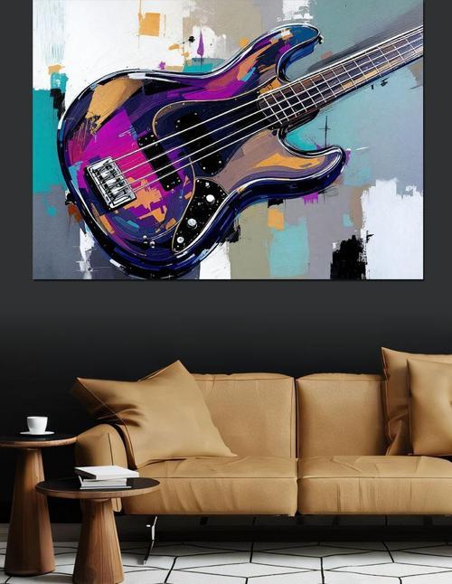 Soyut Renkli Elektro Gitar Dekoratif Kanvas - Mdf Ahşap Tablo