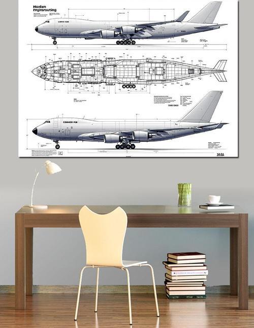 Uçak Teknik Çizimi Dekoratif Kanvas - Mdf Ahşap Tablo