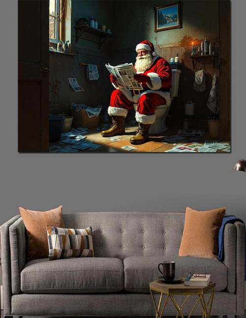 Tuvalette Noel Baba Dekoratif Kanvas - Mdf Ahşap Tablo