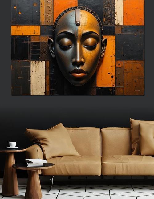 Modern Afrika Maskesi Deseni Dekoratif Kanvas - Mdf Ahşap Tablo