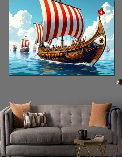 Viking Gemisi Dekoratif Kanvas - Mdf Ahşap Tablo