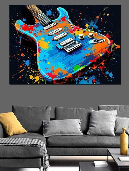 Renkli Elektro Gitar Dekoratif Kanvas - Mdf Ahşap Tablo