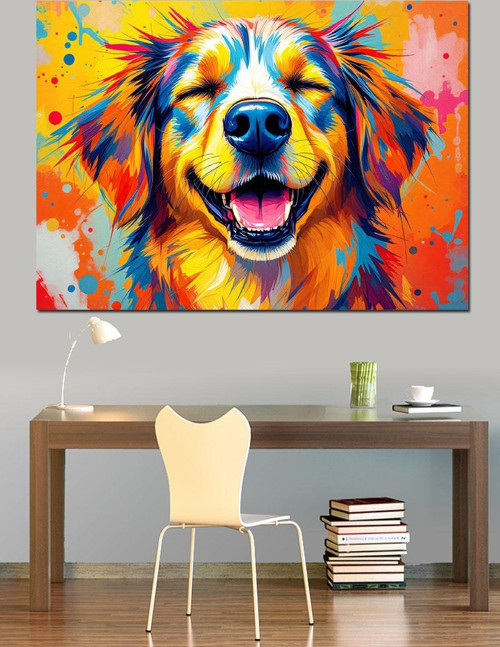 Neşeli Renkli Köpek Portresi Dekoratif Kanvas - Mdf Ahşap Tablo
