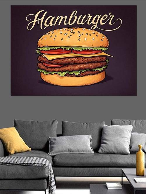 Retro Hamburger İllüstrasyonu Dekoratif Kanvas - Mdf Ahşap Tablo