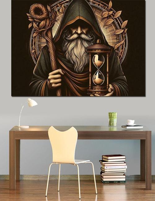 Kum Saati Tutan Büyücü Dekoratif Kanvas - Mdf Ahşap Tablo