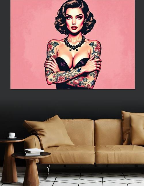 Pin-Up Tarzı Kadın Dekoratif Kanvas - Mdf Ahşap Tablo