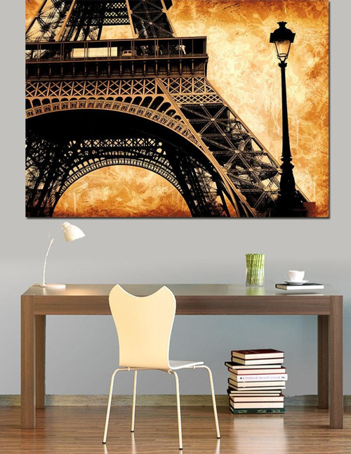 Eiffel Kulesi Retro Çizim Dekoratif Kanvas - Mdf Ahşap Tablo