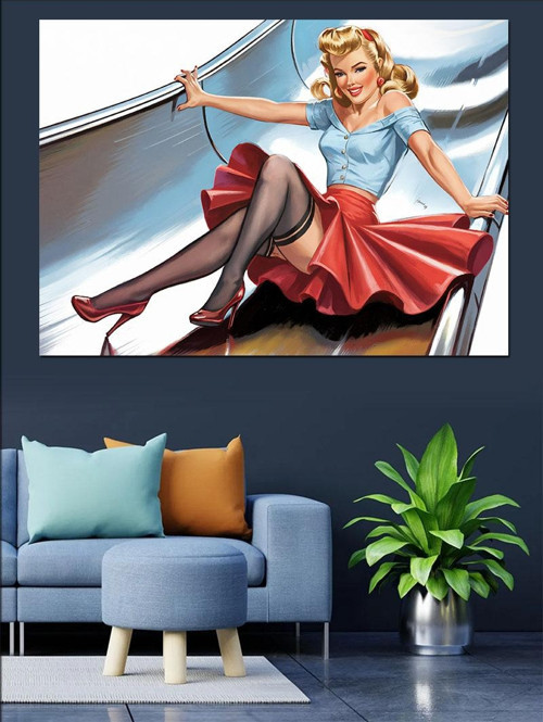 Pin-Up Tarzı Kadın Dekoratif Kanvas - Mdf Ahşap Tablo