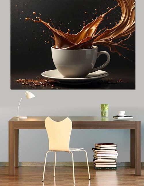 Dökülen Kahve Fincanı Dekoratif Kanvas - Mdf Ahşap Tablo