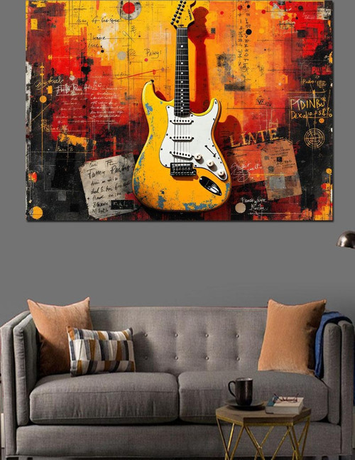 Elektro Gitar Sanatı Dekoratif Kanvas - Mdf Ahşap Tablo