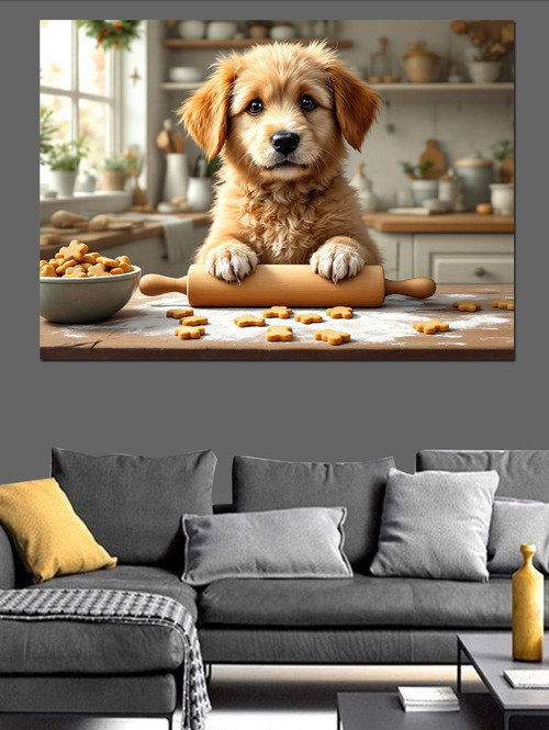 Mutfağında Tatlı Köpek Dekoratif Kanvas - Mdf Ahşap Tablo