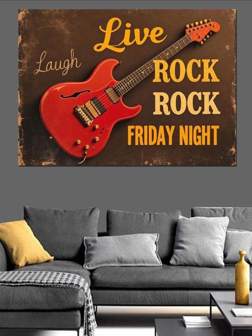 Kırmızı Gitarlı Rock Posteri Dekoratif Kanvas - Mdf Ahşap Tablo