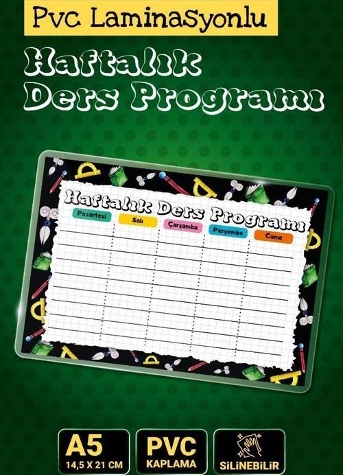 Haftalık Ders  Programı Pvc Laminasyonlu  Silinebilir - A5- 14.5x21 cm  Ortaokul Çocuk Odası Kreş Anaokulu Duvar -T1226