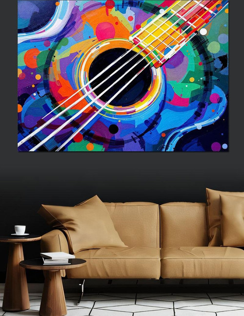 Renkli Gitar Deseni Dekoratif Kanvas - Mdf Ahşap Tablo