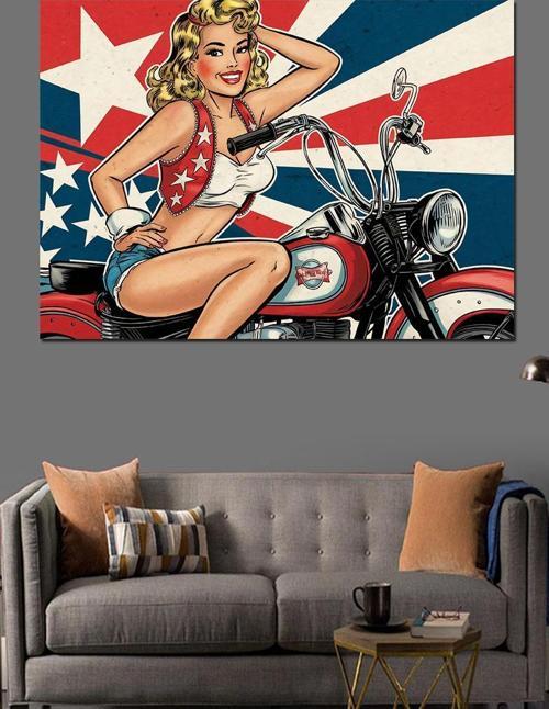 Pin-Up Kız Ve Motosiklet Dekoratif Kanvas - Mdf Ahşap Tablo