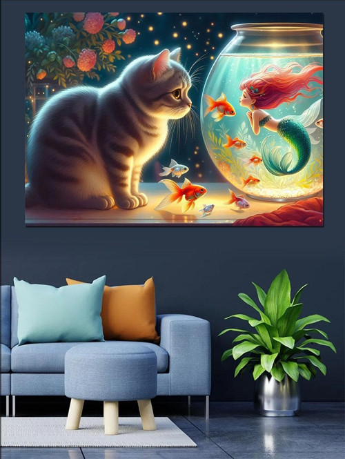 Denizkızı Konuşan Kedi Dekoratif Kanvas - Mdf Ahşap Tablo