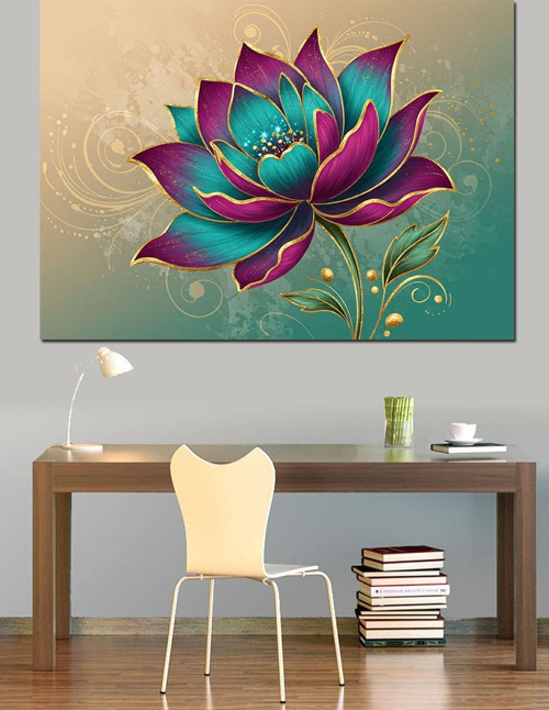 Pembe Mavi Lotus Dekoratif Kanvas - Mdf Ahşap Tablo