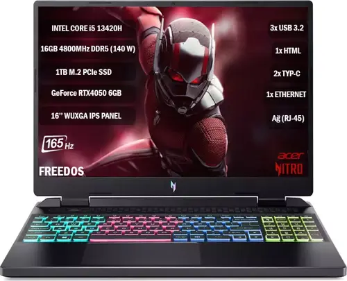 Nitro AN16 İ5-13420H 16GB 1TBSSD RTX4050-6GB 16''WUXGA IPS 165Hz NVIDIAG-SYNC FDOS NH.QJMEY.005