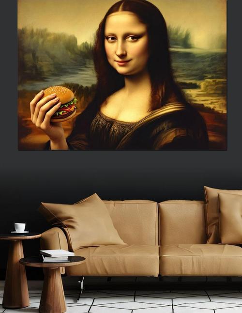 Mona Lisa Hamburgerli Dekoratif Kanvas - Mdf Ahşap Tablo