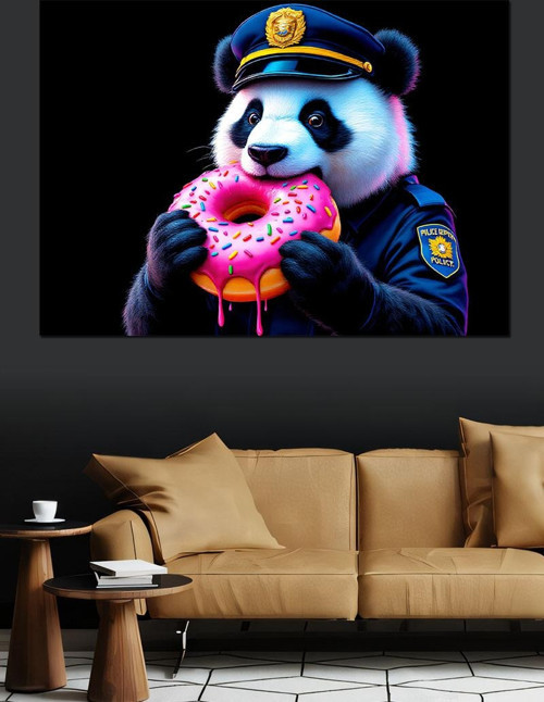 Donut Yiyen Panda Dekoratif Kanvas - Mdf Ahşap Tablo