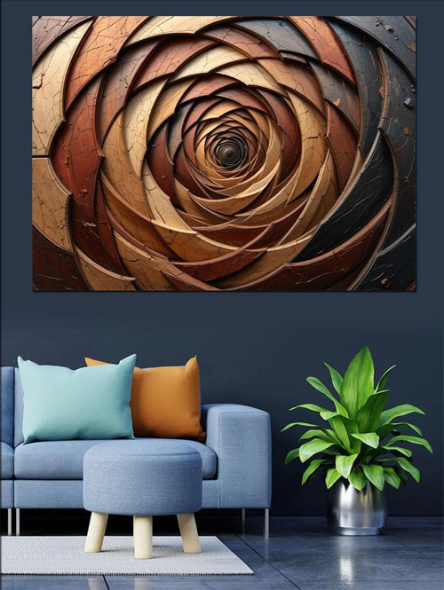 Bronz Gül Spiral Dekoratif Kanvas - Mdf Ahşap Tablo