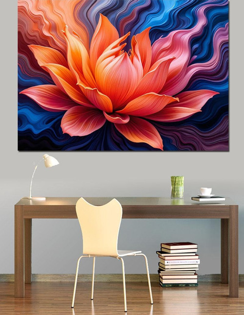 Parlayan Lotus Çiçeği Dekoratif Kanvas - Mdf Ahşap Tablo