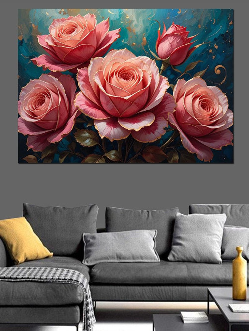 Pembe Tonlarda Romantik Güller Dekoratif Kanvas - Mdf Ahşap Tablo