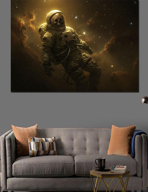 Uzayda Süzülen Astronot Figürü Dekoratif Kanvas - Mdf Ahşap Tablo