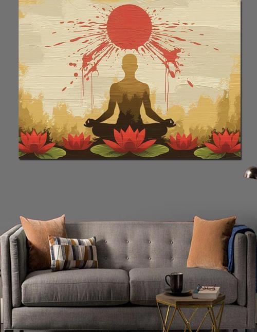 Kırmızı Güneş Meditasyon Dekoratif Kanvas - Mdf Ahşap Tablo